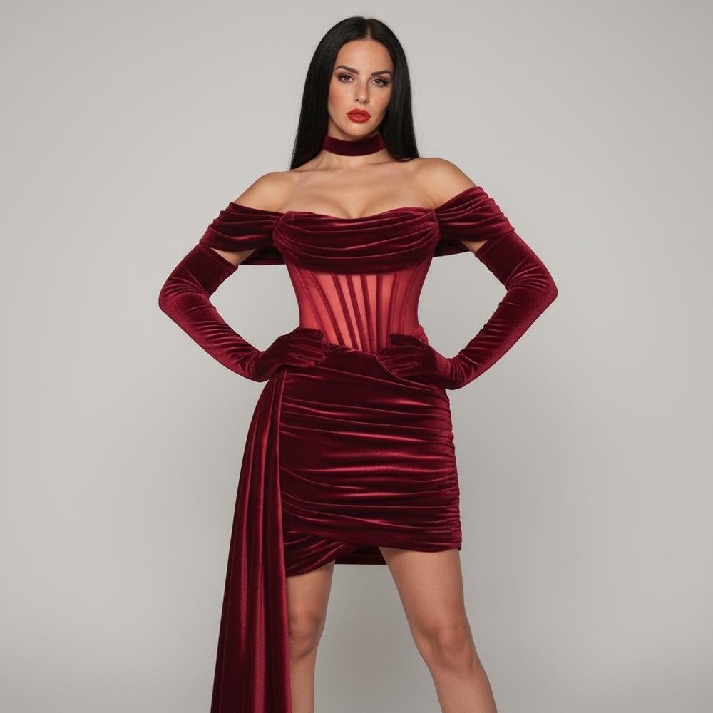 🌹MISS CIRCLE Burgundy IRISA Draping Corset Dress🌹